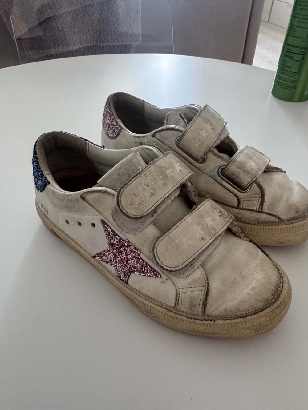 Kids Golden Goose Sneakers with Pink Glitter Star - Velcro Closure